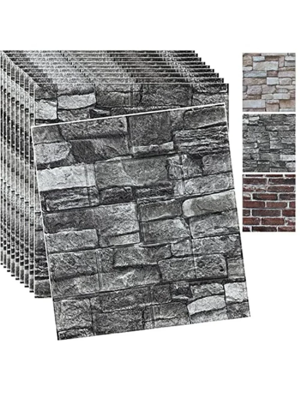 3D Brick Peel Stick Wall Panels Faux Stone Self Adhesive Black Foam 20PCS